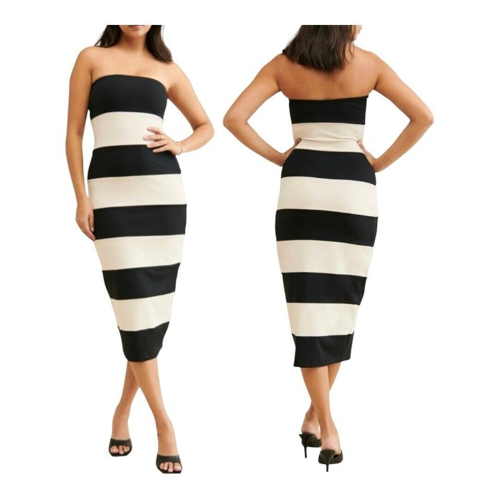 Susana Monaco Striped Strapless Jersey Midi Tube Dress.